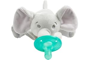 Philips AVENT Soothie Snuggle Pacifier Holder with Detachable Pacifier, 0m+, Elephant, SCF347/03- 1 Count (Pack of 1)