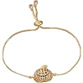 Halloween Pumpkin Bracelet for Women Crystal CZ Autumn Fall Holiday Ornament Adjustable Chain Link Bracelets Gold Plated Dainty Thanksgiving Festive Jewelry