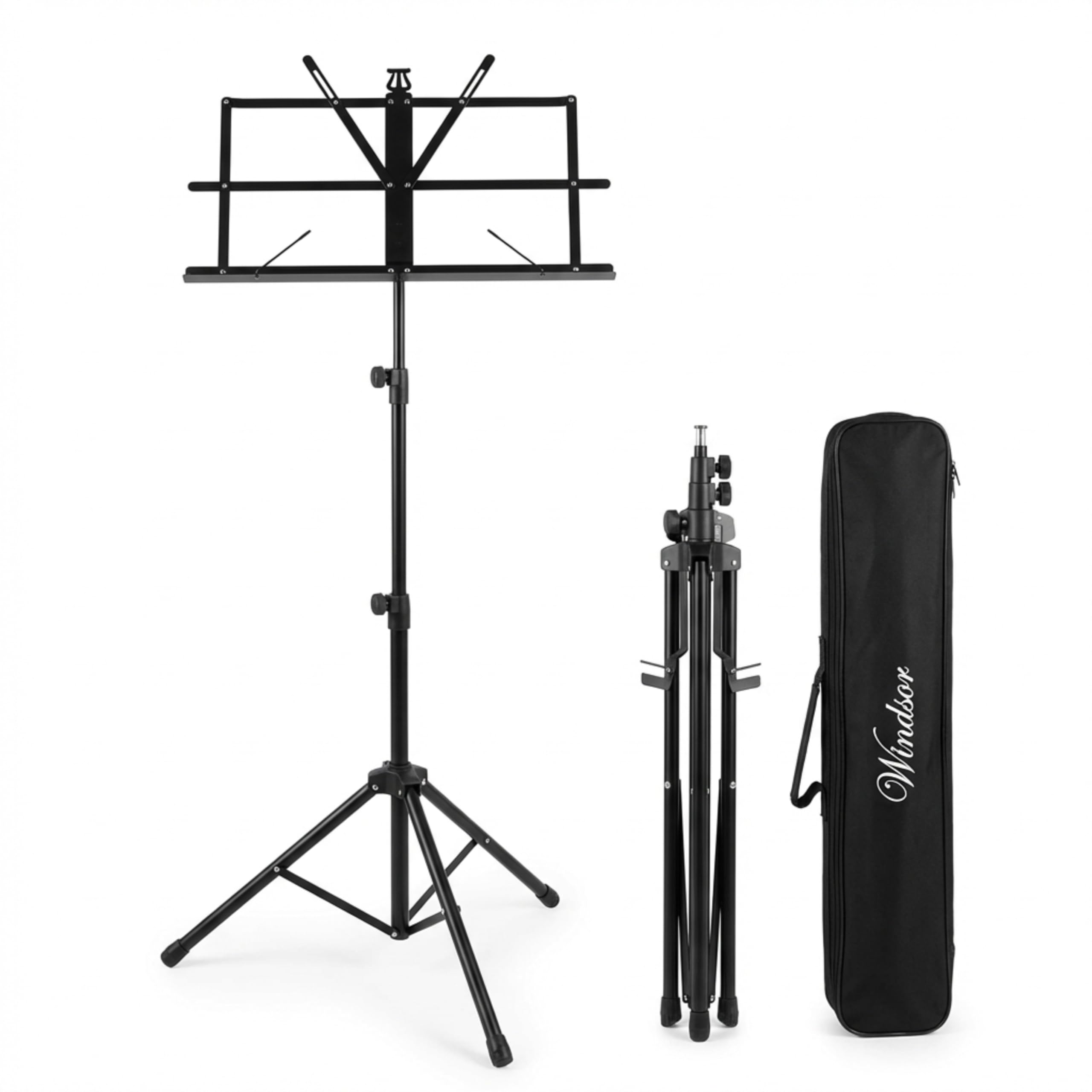 Windsor 050151-BK Adjustable Folding Sheet Music Stand with Carry Case Black