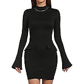 YOGINGO Women's Fall Long Sleeve Mock Neck Dress with Decorative Pockets,Bodycon Mini Short Party Club Dress 2026
