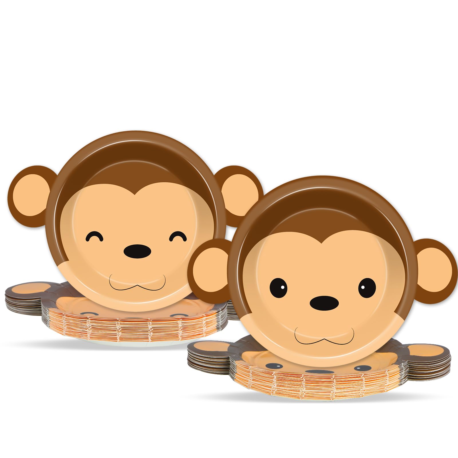 Photo 1 of 20 Count Monkey Paper Plates Zoo Monkey Shaped Disposable Party Supplies Jungle Safari Party Cake Dessert Plate Animals Theme Dinnerware for Gender Reveal Boy Girl Baby Shower Birthday Decorations