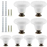 suiwotin 8pcs White Ceramic Knobs, Vintage Kitchen Cabinet Knobs | Retro Ceramic Dresser Knobs, Decorative Drawer Pull, For Closet Cupboard Furniture