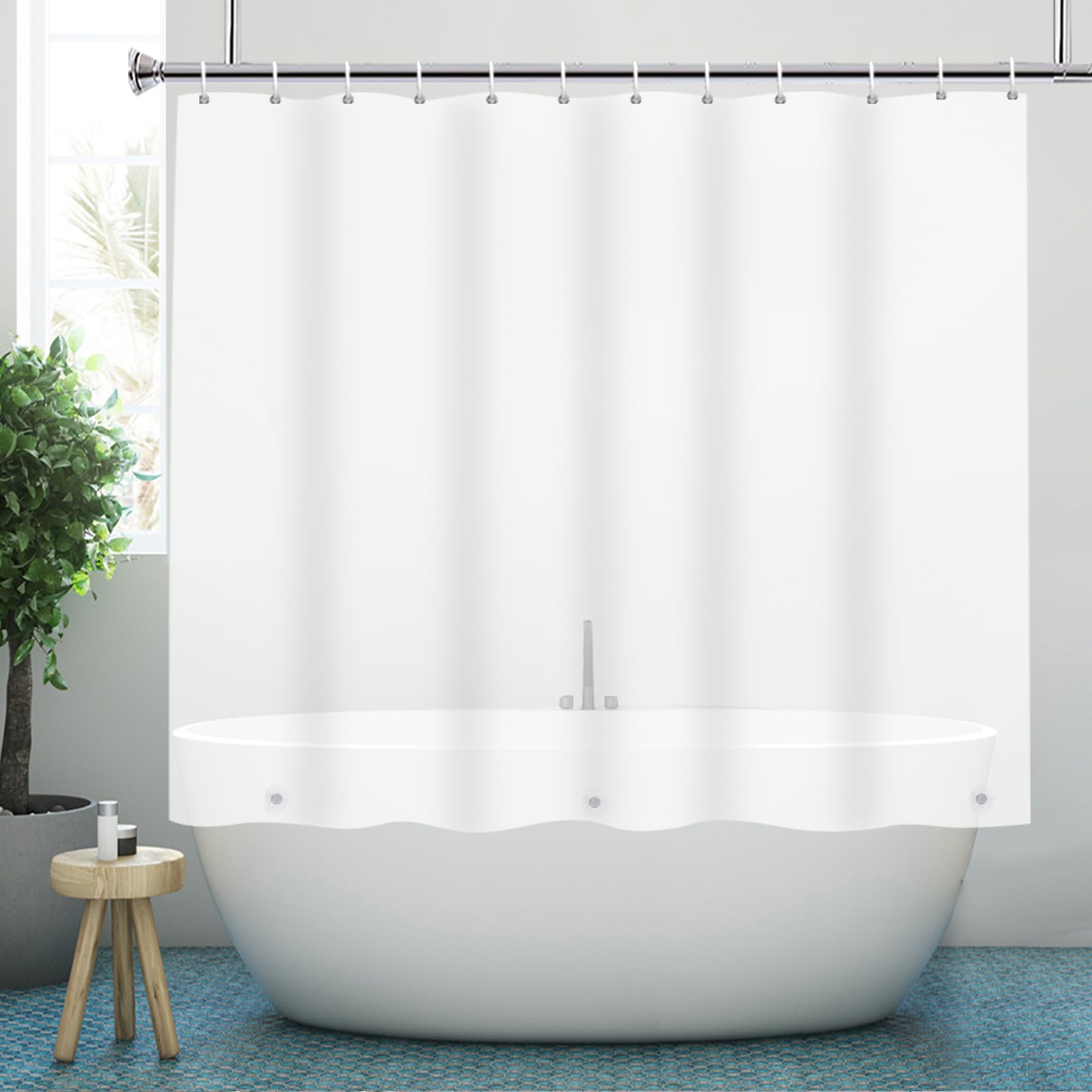 YISURE Short Shower Curtain 150cm Drop, Semitransparent PEVA Shorter Length Curtain with Magnets and Plastic Hooks, 70.9" W x 59.1" L