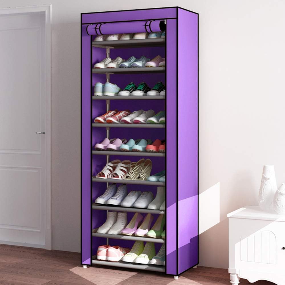 Amazon Com 10 Tiers Shoe Rack Large Shoe Storage Organizer Cabinet Tower With Dustproof Cover Space Saving Non Woven Fabric Stackable Storage Shelf Shoe Rack Purple Home Improvement