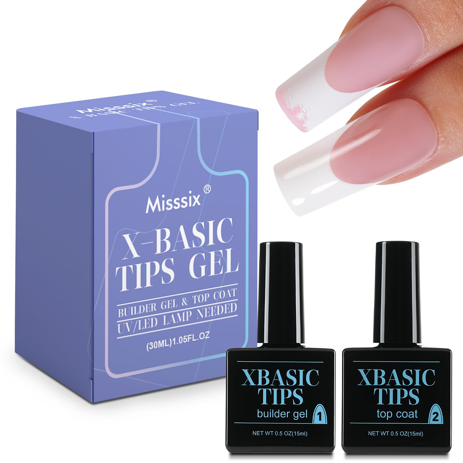 Photo 1 of Misssix XBASICTIPS French Protecting Builder Gel and Top Coat, Prevent French Nail Tips Area chipping, Protect French Press on nails