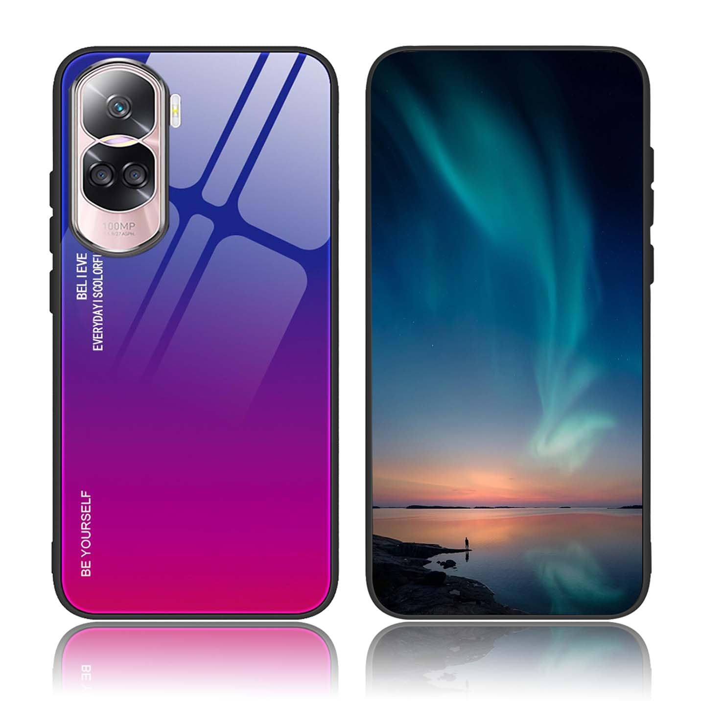 BORYA Case for Honor 90 Lite 5G, Ultra Thin Shockproof Soft Premium Silicone TPU Bumper, Colorful Gradient 9H Tempered Glass Anti-Scratch Cover, Gradient Blue-Red โ image 1