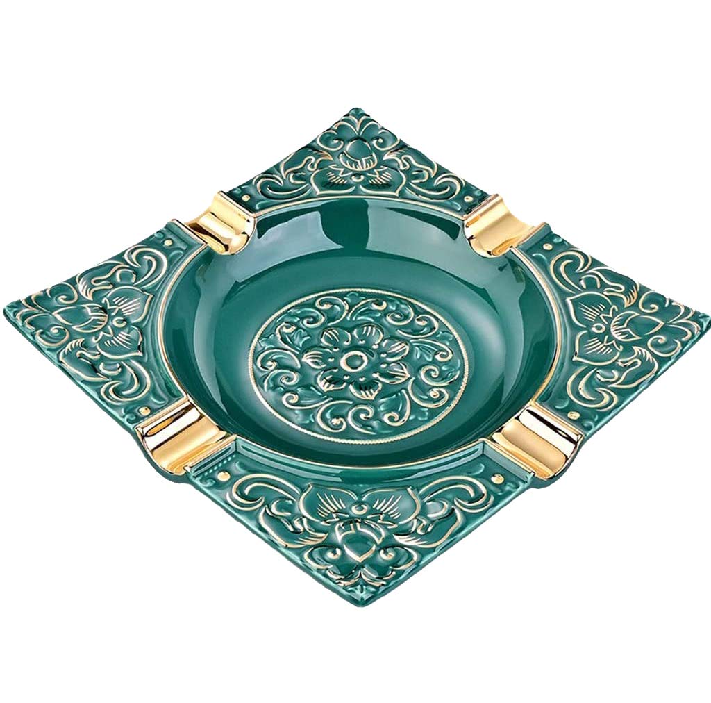 Lubinski Cigar Ashtray for 4 Cigars Holder Ceramic Ashtray Retro Pattern Tray Design for Outdoor Patio Household Office Decoration