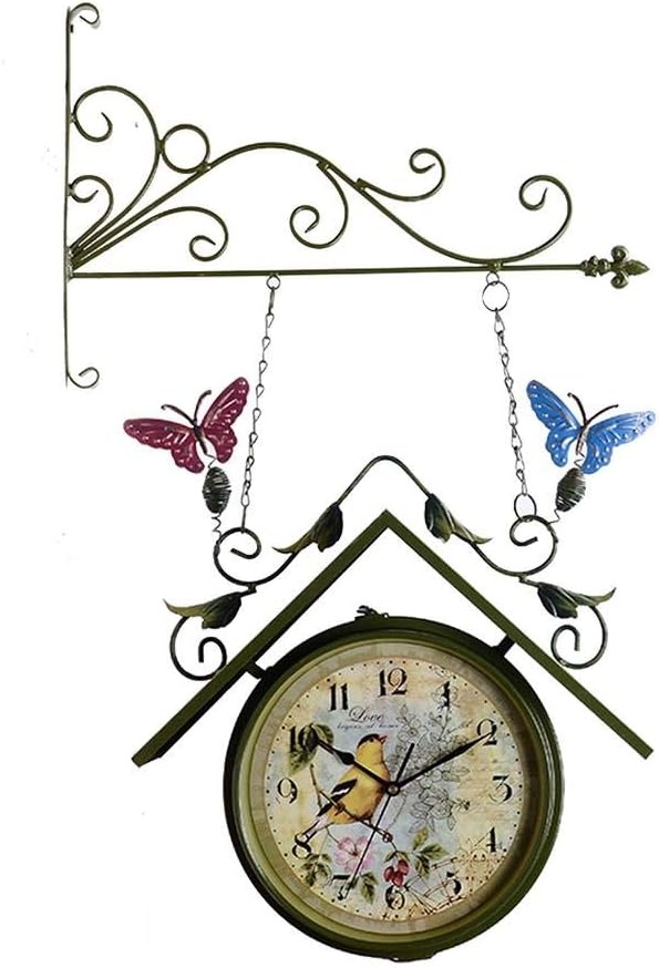 SNIIA Double Sided Wall Clock, Train Station Clock Wall Mounted Clock Outdoor Garden