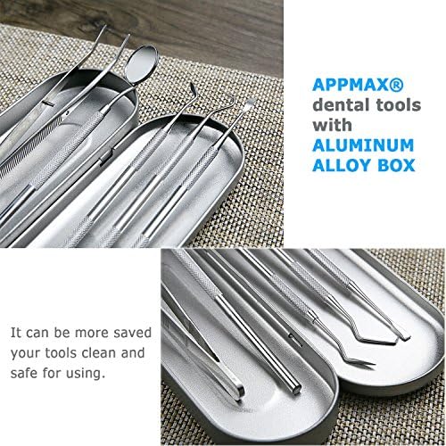 Dental Hygiene Kit - Appmax® Calculus &amp; Plaque Remover Set - Stainless Steel Tarter Scraper, Tooth Pick, Dental Scaler And Mouth Mirror.Dentist Home Use Tools (Aluminum Box)