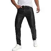 TEGIAS Mens Leather Pants Slim Fit Disco Jeans for Men Stretch