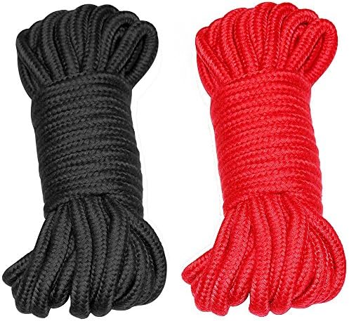 Multi-function Binding Durable Soft Cotton Long Rope - 32 Feet 10M Length Set of 2 - Pack(Red, Black)