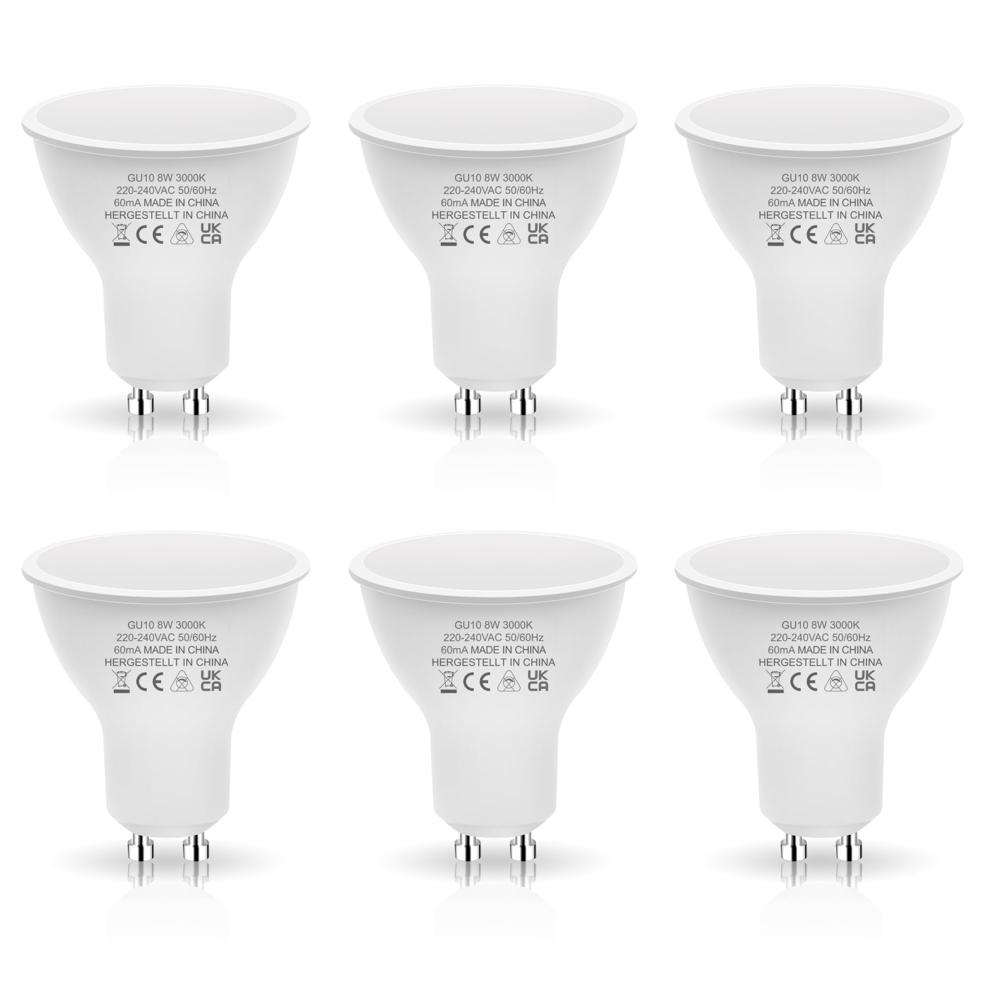 JandCase GU10 LED Bulbs Warm White 3000K, 8W LED Spotlight GU10 70W Halogen Equivalent, Super Bright 700LM, Energy Saving Light Bulbs, GU10 Spotlight Bulbs, 120° Beam Angle, Non-Dimmable, 6 Pack