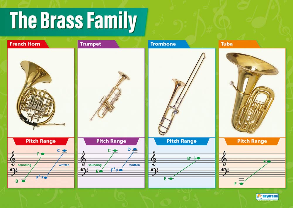 Daydream Education Brass Instruments | Music Posters | Laminated Gloss Paper measuring 850mm x 594mm (A1) | Music Charts for the Classroom | Education Charts