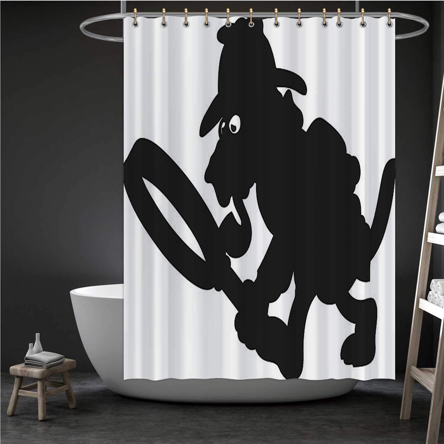 ALUONI Detective Dog Silhouette - Illustration Dog,Waterproof Polyester Fabric Shower Curtain with Hooks Sherlock Holmes for Bathroom Shower 71''W x 79''H