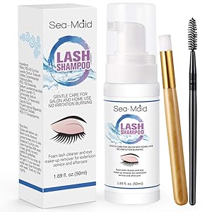 Eyelash Extension Cleanser Kit With Lashes Makeup Brush Tool-50ML Daily Foaming Eyelash Extension Shampoo/Wash For Extensions and Natural Lashes Shampoo