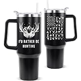Rcvlauf Hunting Tumbler with Handle and Straw Hunters Deer Cup Coffee Travel Mug Hunting Gifts for Dad Papa Husband Hunter Fathers Day-40 oz Id Rather Be Huntings