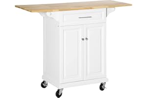 HOMCOM Extendable Kitchen Island Cart on Wheels with Counter Drawer Cabinet, Towel Racks Versatile Use for Dining Kitchens Ro