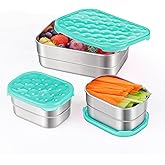 Tanjiae Small Stainless Steel Lunch Containers for Kids | Leak Proof Food Containers with Silicone Lids - Perfect Metal Food Containers with Lids for Kids School and Toddler Daycare (25oz+8oz*2)