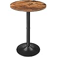 HOOBRO Round Bar Table, 35" Tall Pub Table, Cocktail Table with Base, Stable Counter Table with Non-Slip Base for Narrow Space, Bar Height Table for Kitchen, Easy to Assemble, Rustic Brown BF57BT01