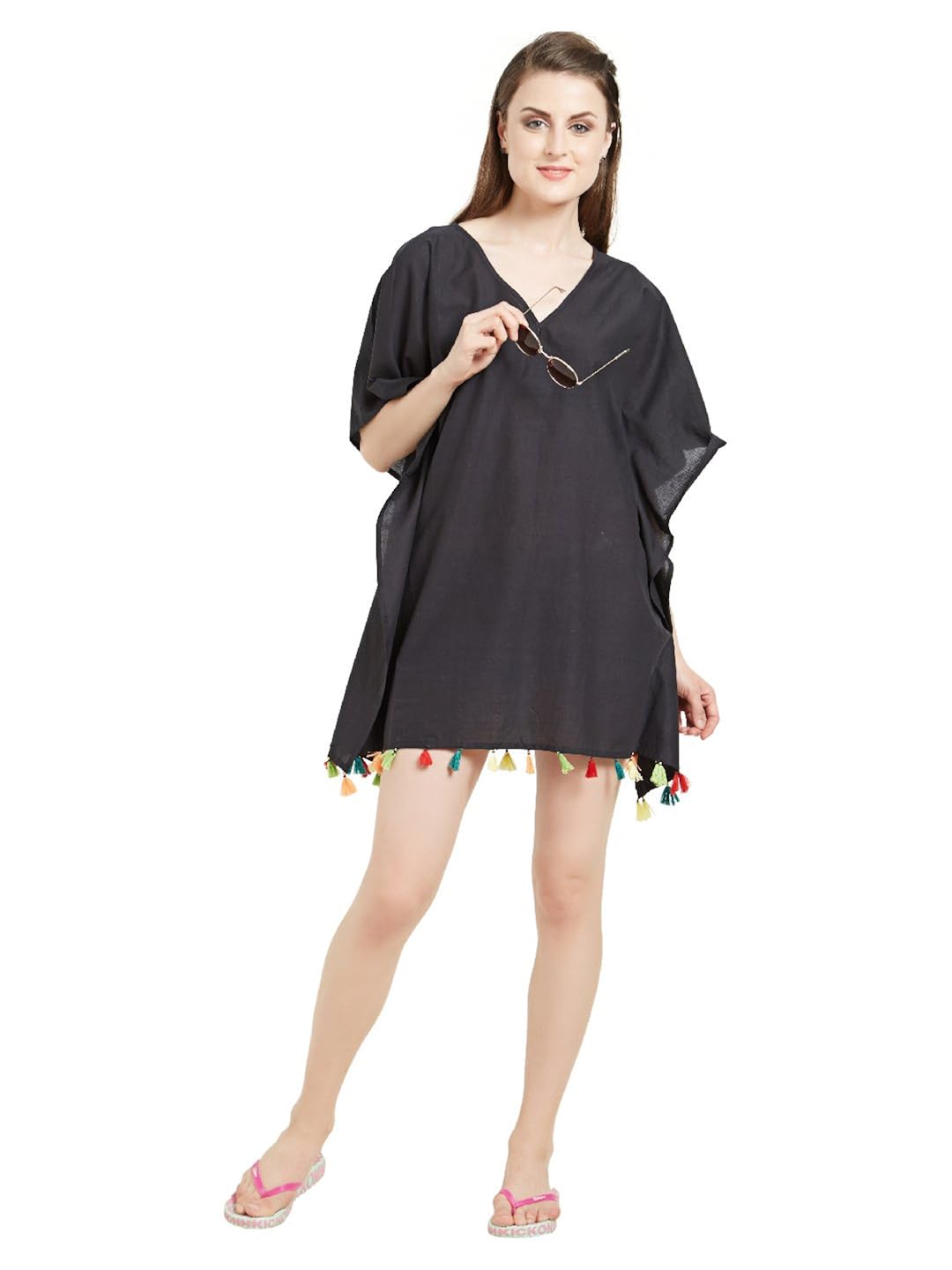 the beach company black cotton tassel kaftan