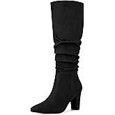 Allegra K Women's Slouch Pointed Toe Chunky Heel Knee High Boots