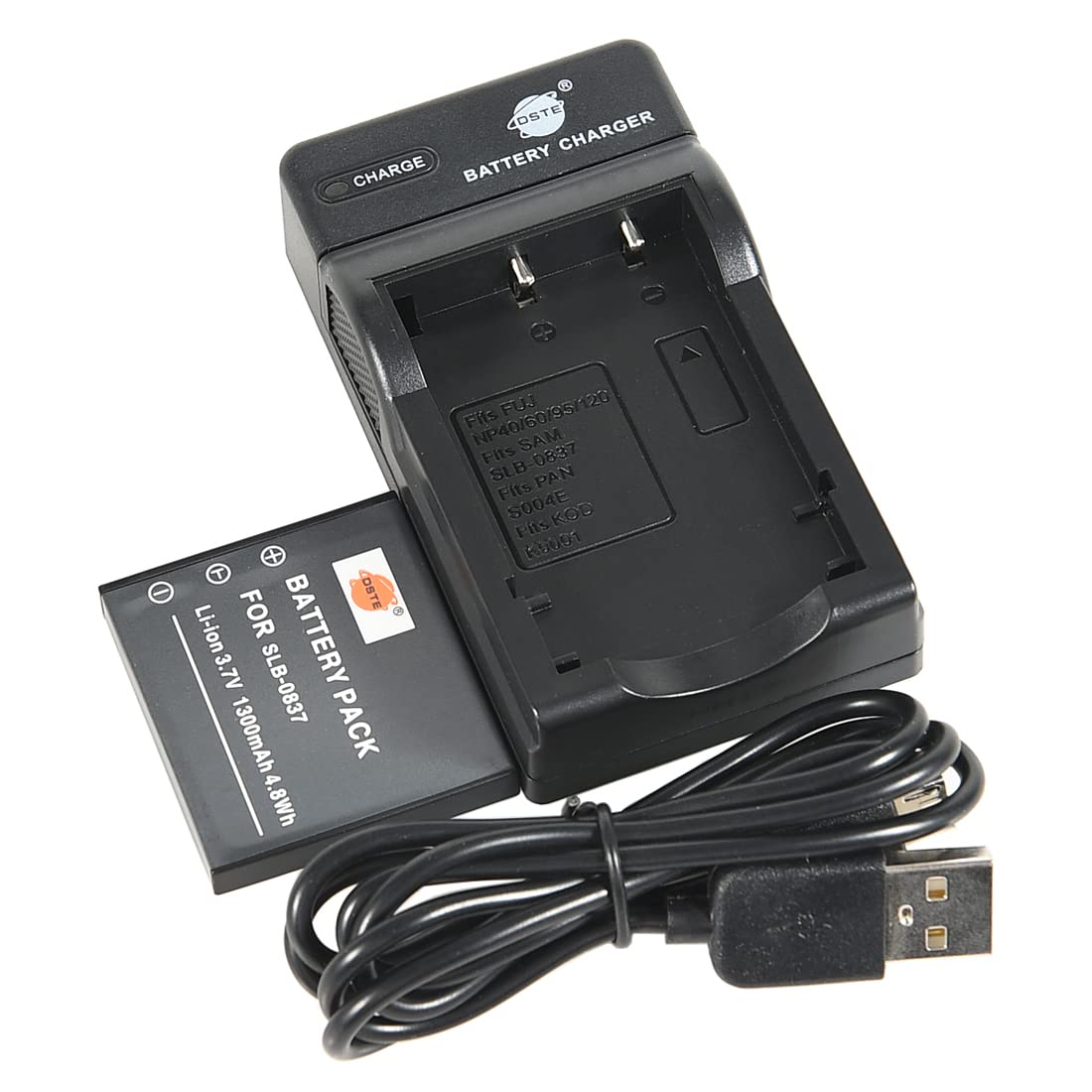DSTE SLB-0837 Li-ion Battery + USB Charger Compatible for Samsung Digimax i6 PMP, i70, i70S, L700, L700S, L73, NV3, NV5, NV7, NV7 OPS, Pentax D-LI95, Optio M85, Konica Minolta NP-1, DiMAGE X1