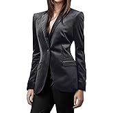 CHARTOU Women 1 Button Fitted Velvet Blazer Jacket Business Suit Jacket Work Office Notched Collar