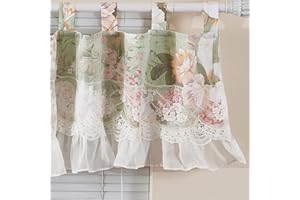 Brandream Window Valance Cotton Curtain for Baby/Toddler/Kid Bedroom Bath Laundry Living Room - Fresh Garden Rose Lilium Lace Tulle Window Treatment Valance