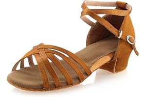 Daydance Tan Girls Latin Dance Shoes Women Low Heels Tango Salsa Ballroom Shoes
