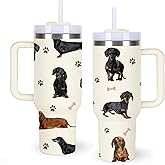 momocici Dachshund Tumblers.40oz Dog Tumbler with Handle Gifts for Women.40 oz Dog Lover Cup Gift.Birthday Christmas Dog Cups Tumbler Gifts for Dachshund Lover.