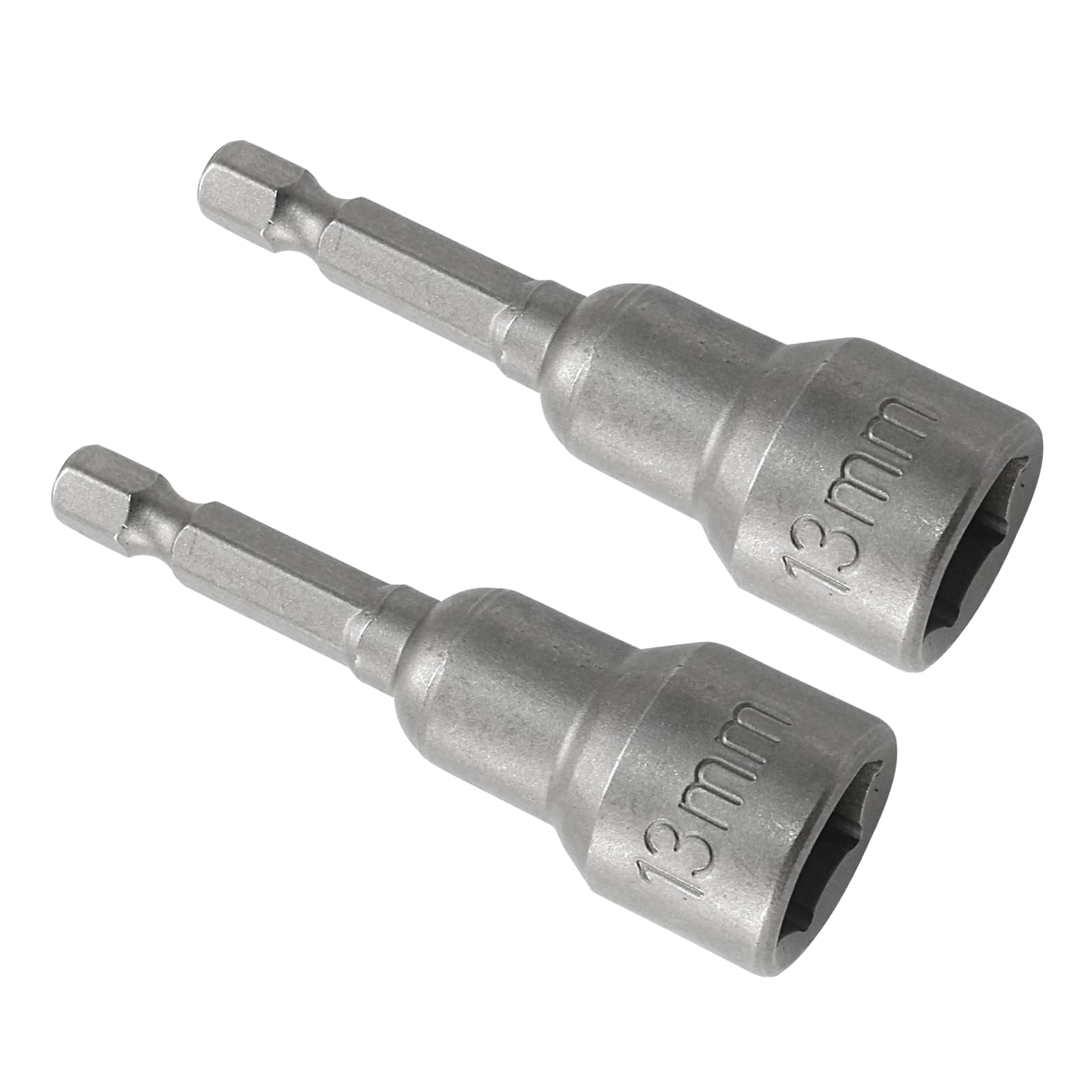 Cjueiom 2pcs 1/4" Quick-Change Hexagon Socket, 13mm Metric Nut Drivers Hex Shank Magnetic Nut Setter Driver Drill Bit Set, 65mm Length Nut Extractor Socket Set for Electric Screwdriver Handle Tools