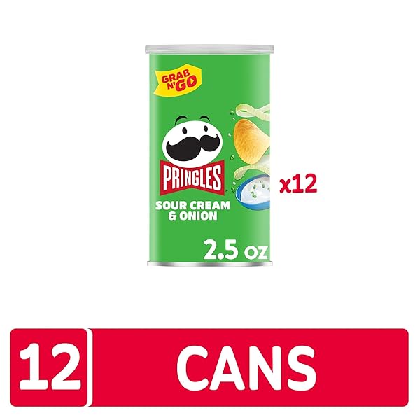 PRINGLES POTATO CRISPS CHIPS, LUNCH SNACKS, OFFICE AND KIDS SNACKS, GRAB N’ GO, SOUR CREAM AND ONION, 1.88 POUNDS (12 CANS)