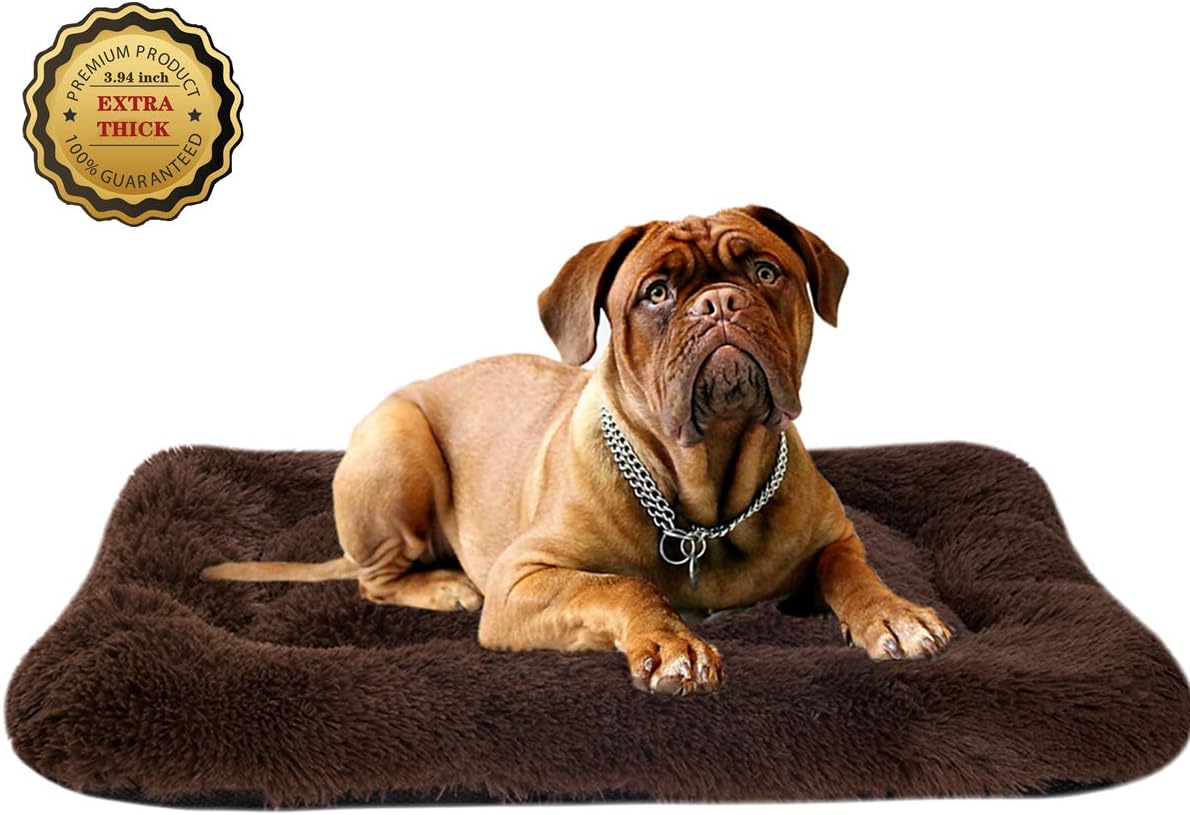 Poohoo Soft Plush Dog Bed,Dog Crate Bed Pet Cushion Pet Pillow Bed Washable,Non-Slip Crate Dog Bed Crate Mat Pet Bed for Medium Large Dogs (Medium, Brown)