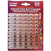 Loopacell High Power Super Alkaline Button Cell Assorted 1.5V Battery AG3/LR41 AG4/LR626 AG5/LR754 AG10/LR1130 AG13/LR44,50 C
