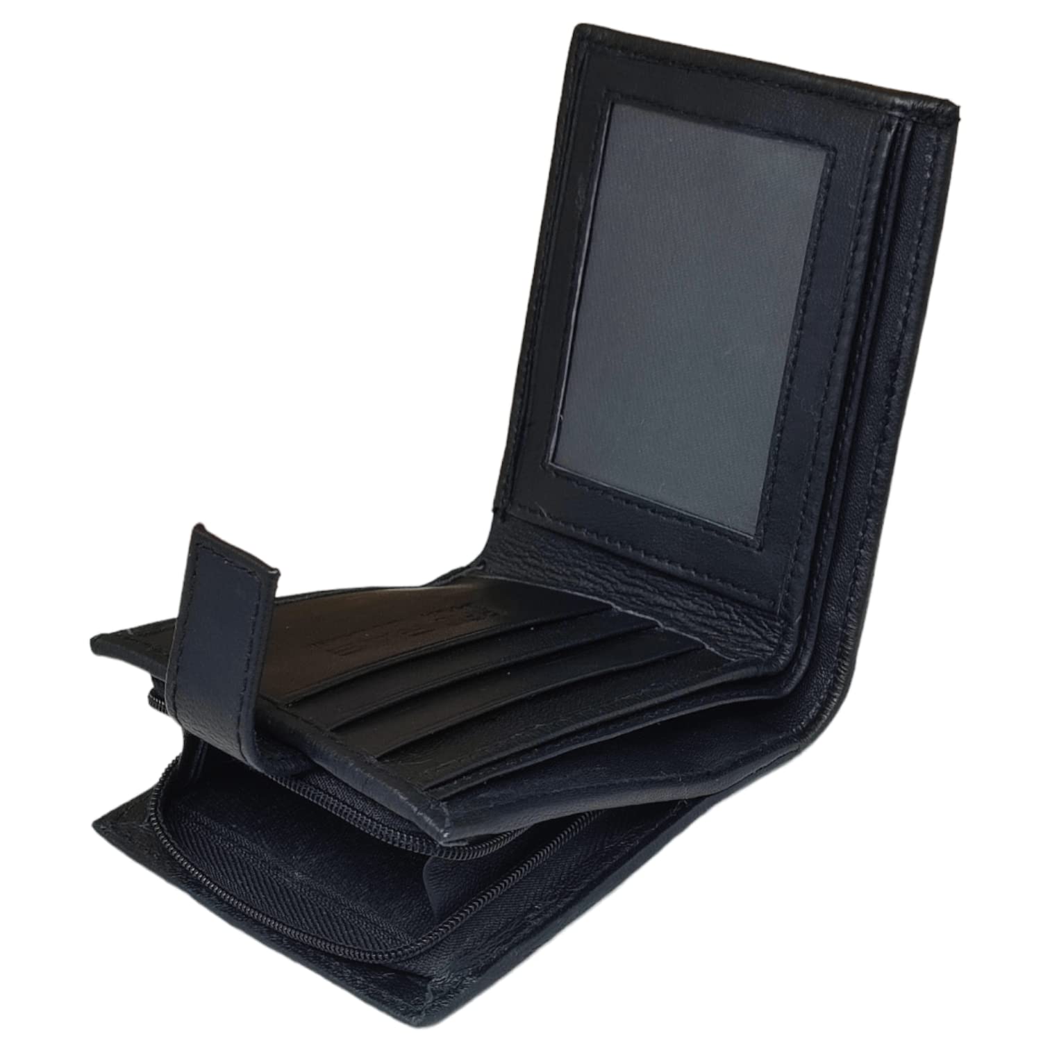 RAS WALLETS | RFID Blocking Gents Wallet, Credit Card Holder & Money Organisers for Men with ID Window & Side Zip Coin Pocket #44 (Black) — image 1