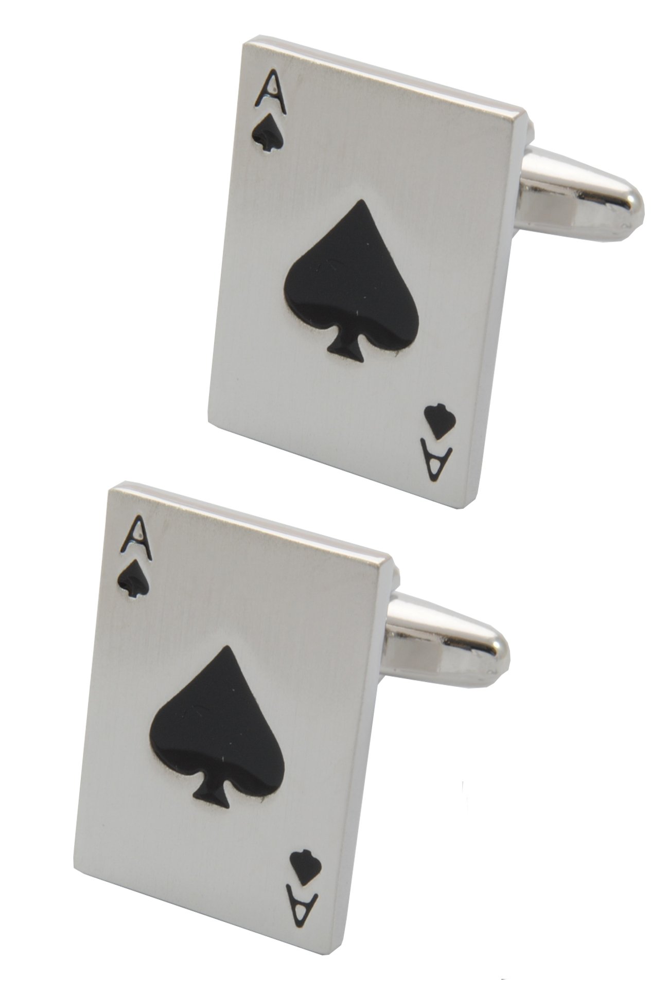 Cufflinks for Men + Presentation Box - Silver Colour - Ace of Spades - Pack of Cards - Solid Brass Metal - Fun Poker Magic Magician Game - One Pair