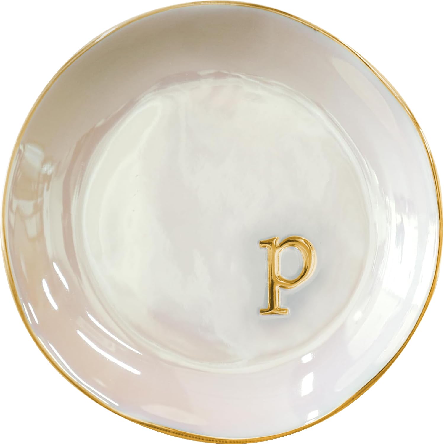Photo 1 of COLLECTIVE HOME - Iridescent Jewelry Tray, 4.75-Inch Personalized Lowercase Embossed Lettering, Lustrous Multicolored Finish, Unique Alphabet Trays for Stylish Décor and Gifts (p)
