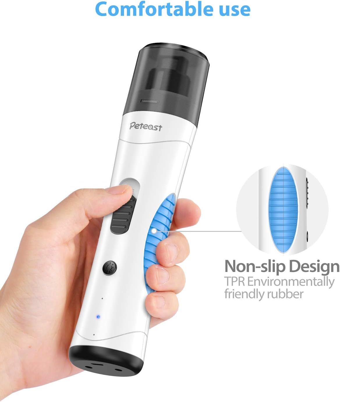 Peteast Dog Nail Grinder, Upgraded LED Lighting 2-Speed Nail Clippers USB Powerful Electric Nail Trimmer Paws Grooming Trimming for S/M/L Dogs Pets, 2 Grinding Wheels & Storage Bag