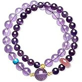 ZHOU LIU FU Sterling Silver Beaded Bracelets Natural Lucky Purple Gemstone Stretch Bracelet Circular Agate Beads Dainty Jewelry for Women Mom Daughter Birthday Anniversary 13.4"/34CM J1922133