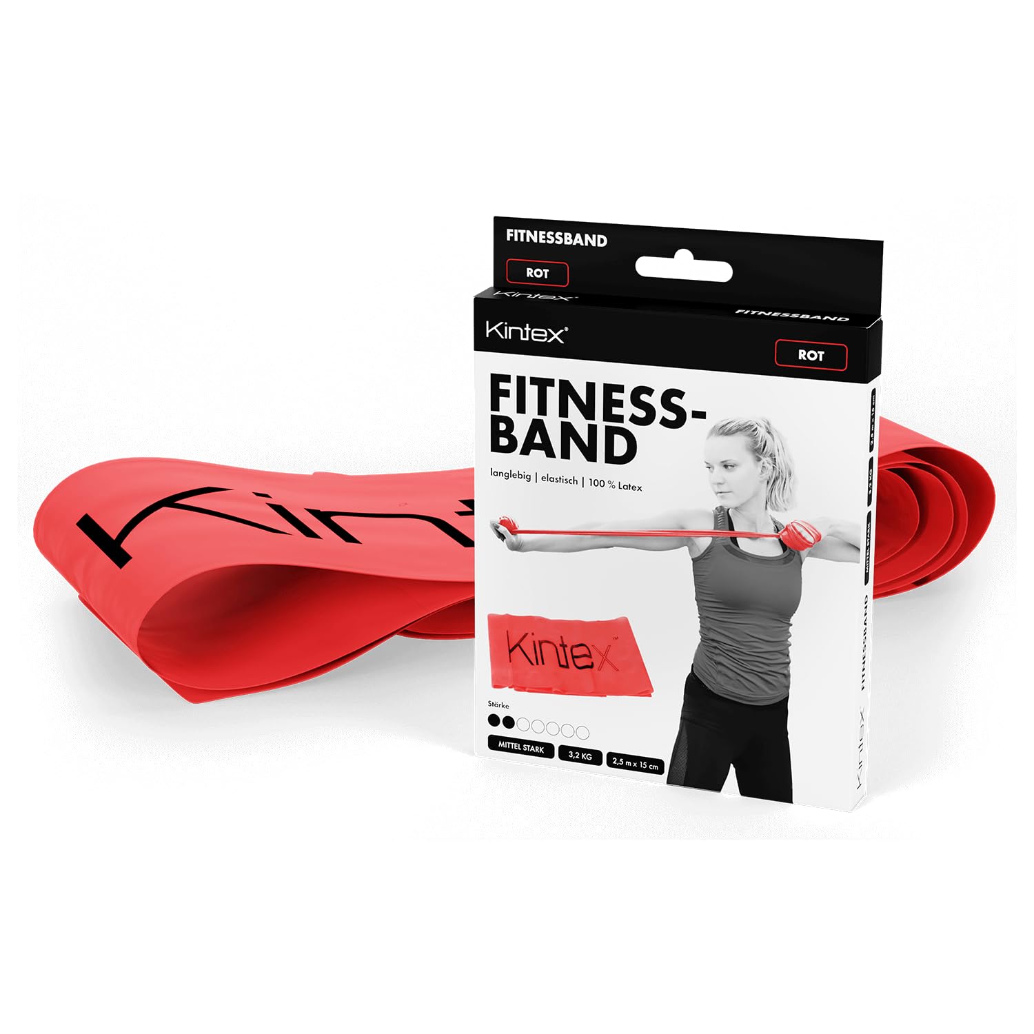 Kintex Fitness Band, 2.5 m x 15 cm, Exercise Band in 7 Strengths, 100% Latex, Portable Training Band (Red)