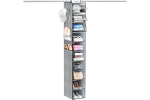 DOIOWN Hanging Closet Organizer and Storage: Upgraded 10 Shelf Closet Hanging Organizer with Clear Cover,Hanging Closet Shelves,Hanging Shelves for Closet