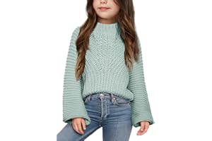 Imily Bela Girls Sweaters Kids Casual Bell Sleeve Knit Pullover Jumper Tops