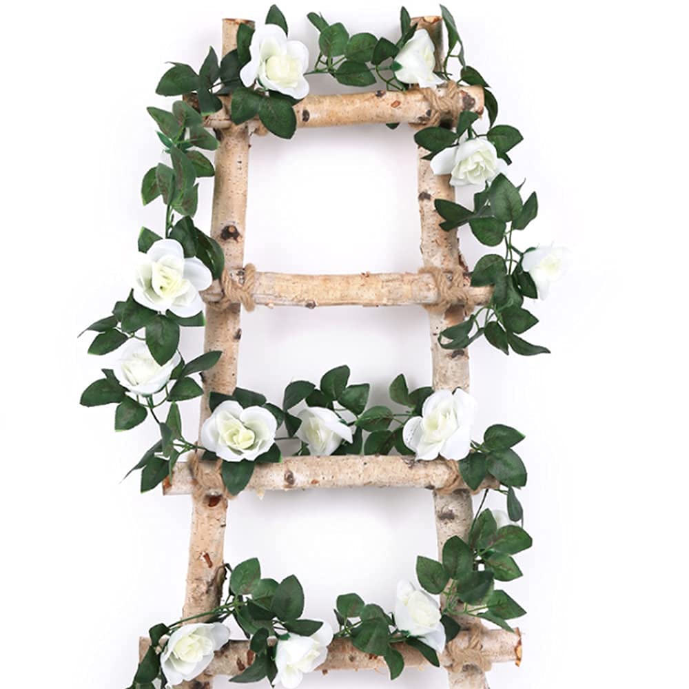 2 Pcs White Artificial Flower Hanging Rose Garlands Fake Rose Vine Flowers Plants DIY Wreath for Garden Craft Art Decor Home Wedding Party 8.2ft/2.5m — image 1