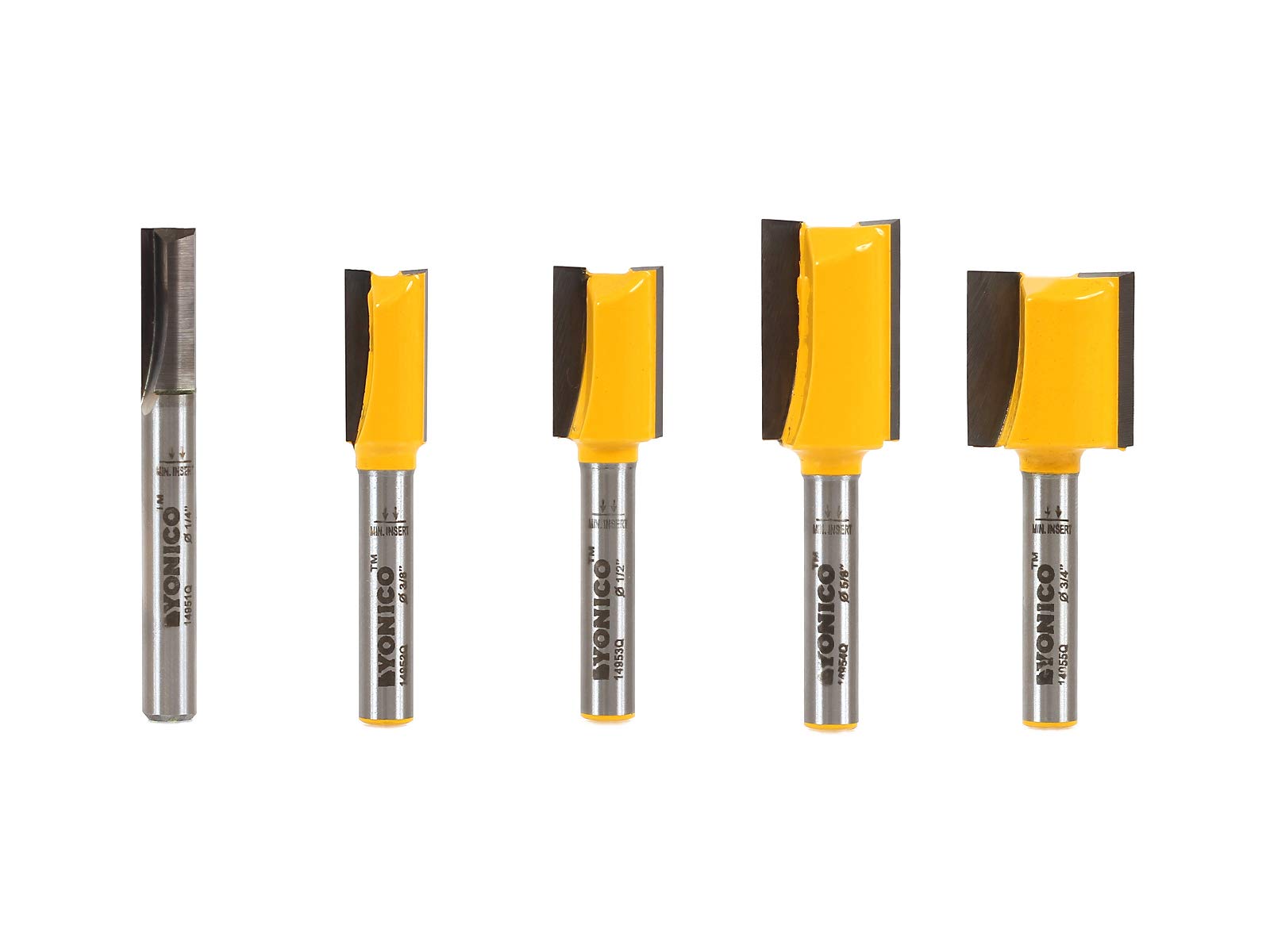 Yonico 14522q 5 Bit Straight Router Bit Set 1/4-Inch Shank