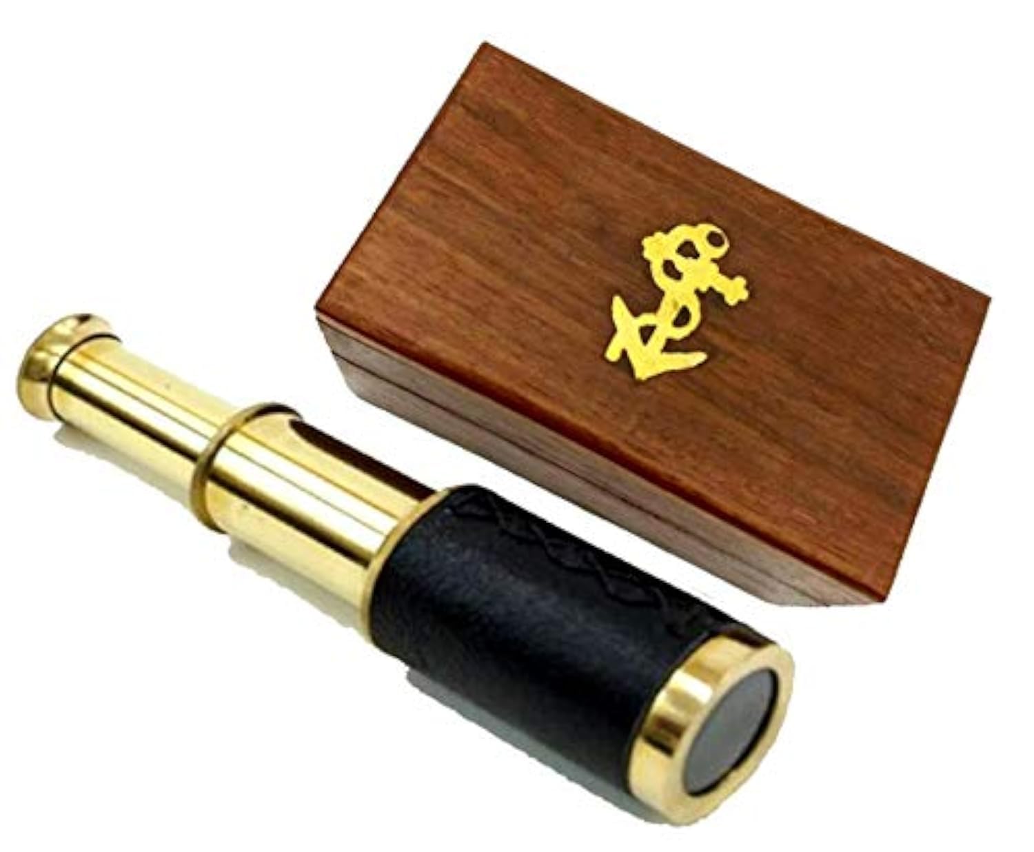 6" Brass Handheld Telescope with Wooden Box