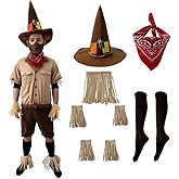 9pcs Halloween Scarecrow Costume Set Adult Scarecrow Costume Accessories with Scarecrow Hat for Women Men Party