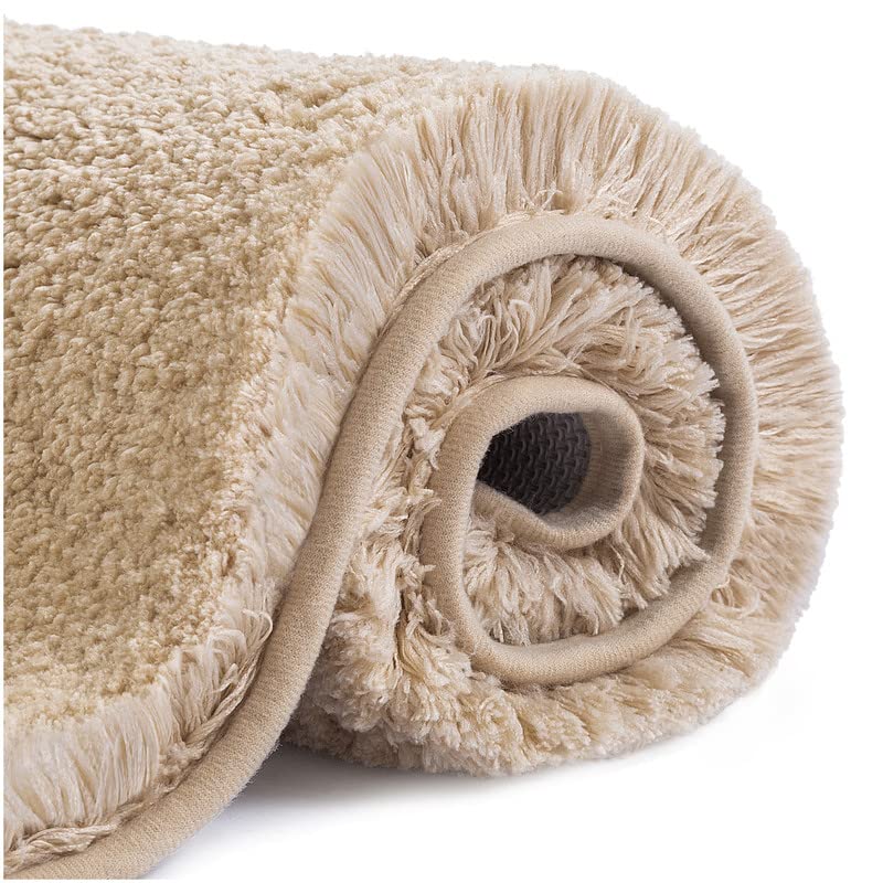 VANZAVANZU Non-Slip Bath Mat - Thickened, Absorbent, Ultra Soft Bathroom Rug - Fluffy Microfiber Bedside Carpet Floor Mat - Quick-Drying, Machine Washable - 60 x 90cm (Beige)