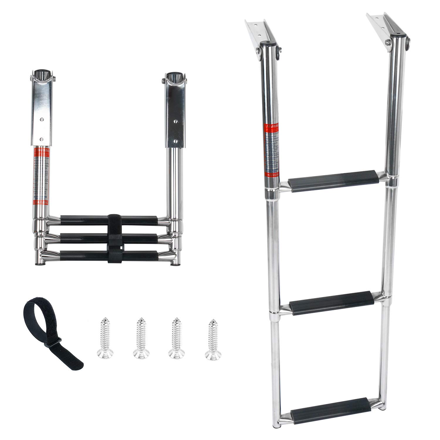 Amarine Made 4-Step Stainless Steel Boat Boarding Ladder - Under Platform Telescoping Design
