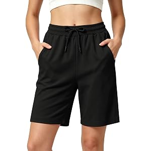 Whimsyria Women's Cotton Summer Bermuda Shorts - Loose Elastic Waist Drawstring Athletic Lounge Yoga Shorts with Pockets