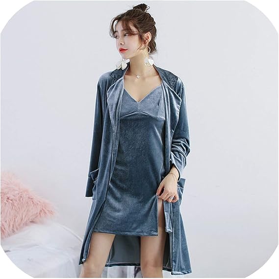 Amazon Co Jp ベロア女性着物ローブガウンパジャマ秋冬2ピースベルベットナイトローブ 服 ファッション小物